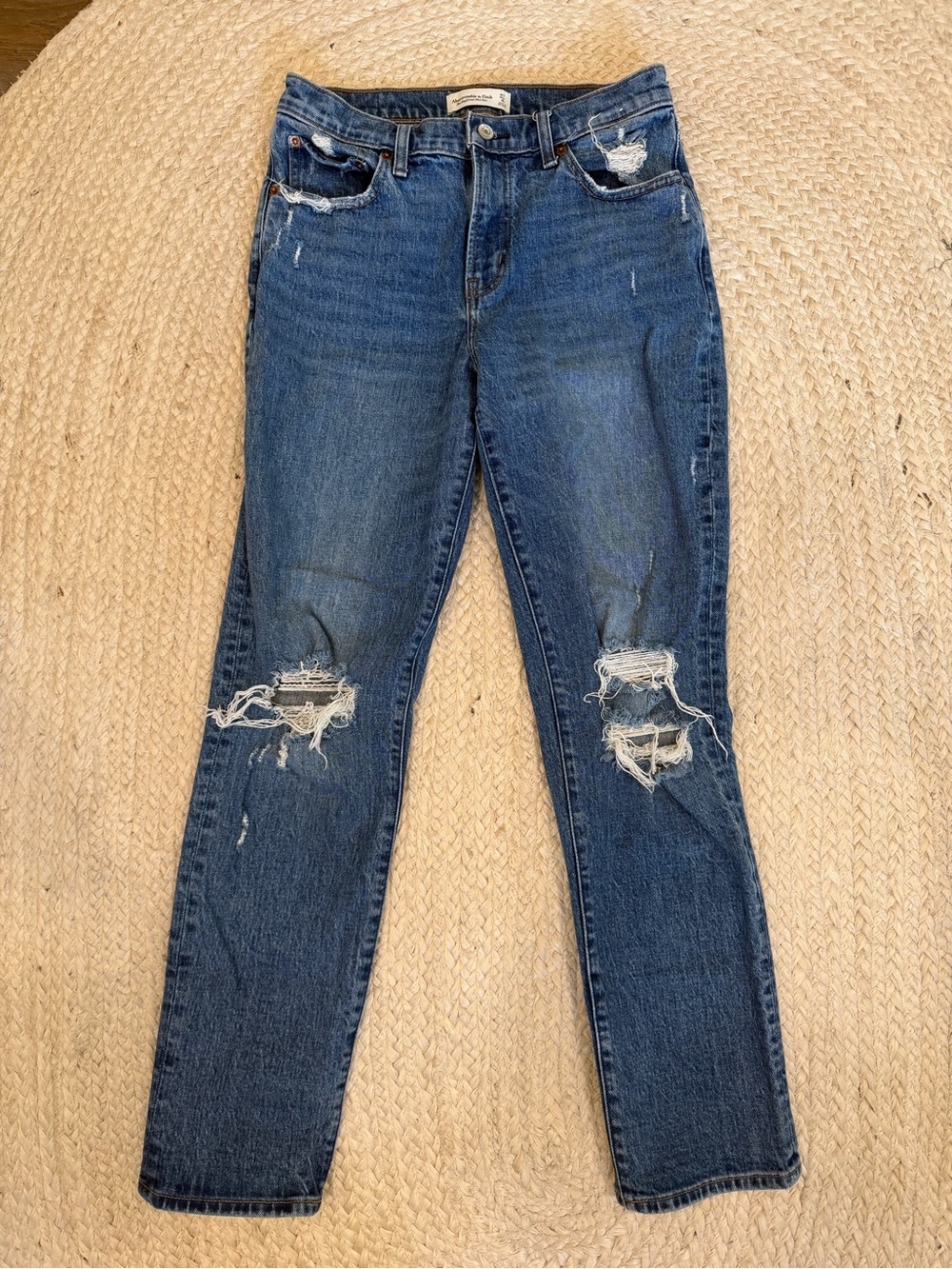 Abercrombie & Fitch Distressed Straight-Leg Blue Jeans